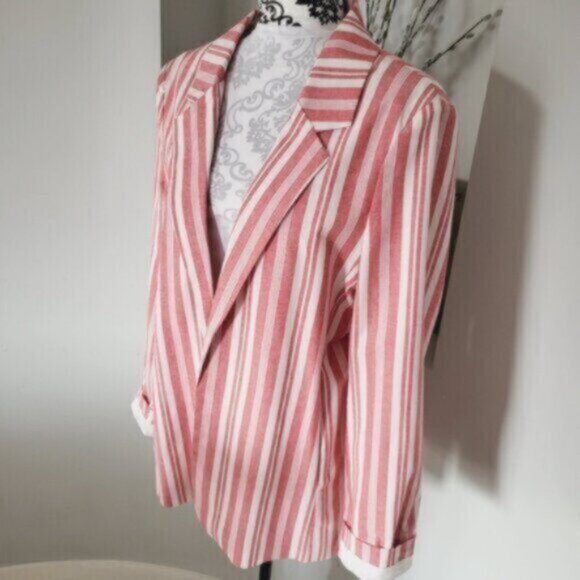 Blazer Jacket Summer Nautical Size 16+  Red White Stripe - Picture 9 of 12